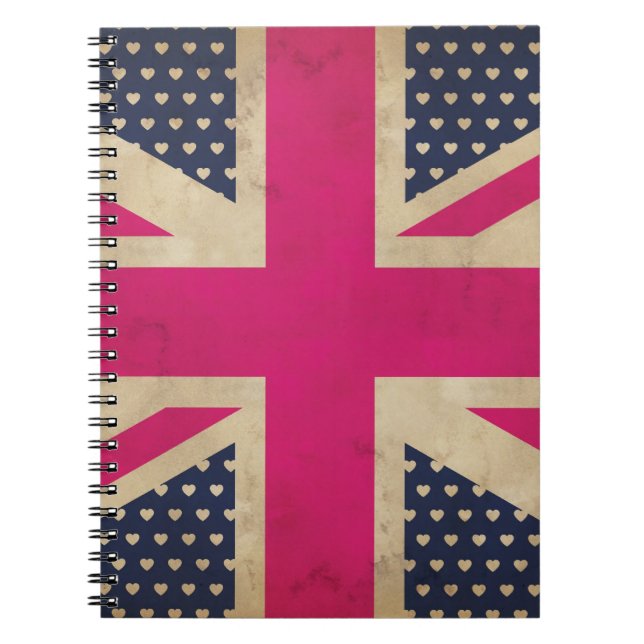 Union Jack viejo en cuaderno rosado de la bandera (Frente)