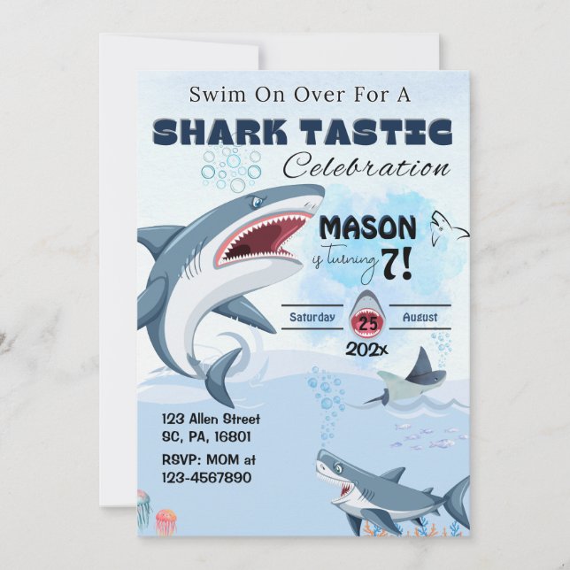 UNISEX SHARK TASTIC BIRTHDAY PARTY Invitación (Anverso)