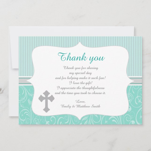 Unisex Turquoise Baptism Gracias Tarjeta Nota (Anverso)