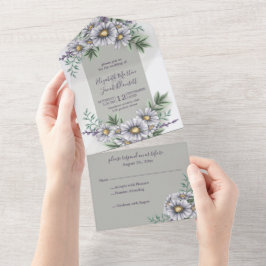 Uno Acuarela Morado Floral Todo En Una Invitación