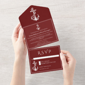 Uno Ancla Náutica Roja todo en una invitación de matri