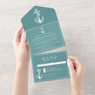 Uno Ancla náutica verde azulada todo en una invitación