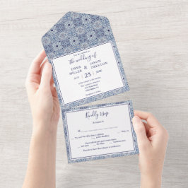 Uno Baldosas azules Invitación a la boda todo en una f