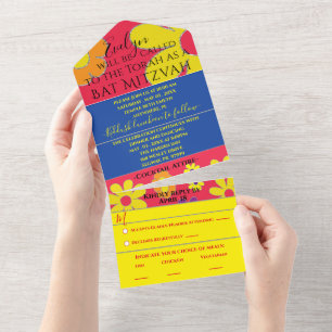 Uno Bar Bat Mitzvah Todo en una flor de invitación