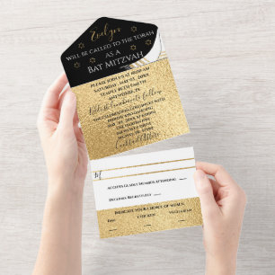 Uno Bar Bat Mitzvah Todo en una invitación Elegante Or