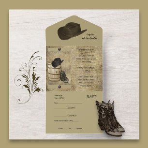 Uno Barrel y Boots todo en una invitación de matrimoni