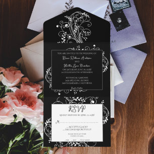 Uno Black Flourish Boda Todo En Una Invitación