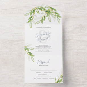 Uno Boda Botánico Simple Todo En Una Invitación