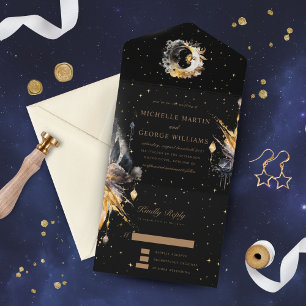 Uno Boda Celestial De Oro Negro Todo En Una Invitación