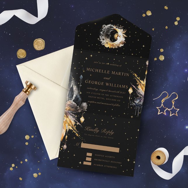 Uno Boda Celestial De Oro Negro Todo En Una Invitación (Subido por el creador)