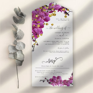 Uno Boda De Bloom Púrpura Todo En Una Invitación