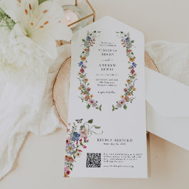 Uno Boda De Código QR Floral Todo En Una Invitación