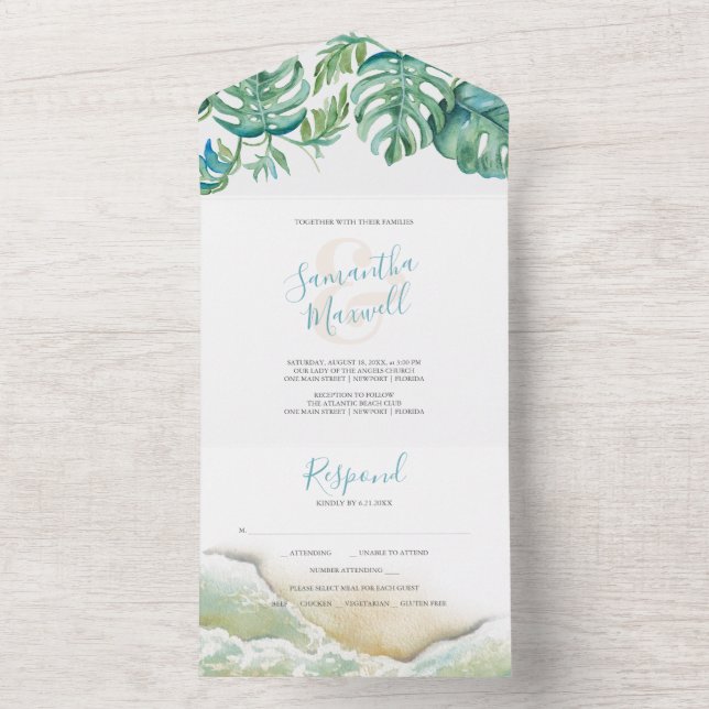 Uno Boda De Destino Tropical Todo En Una Invitación (Interior)