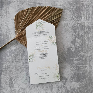 Uno Boda De Foliage Verde Oro Todo En Una Invitación