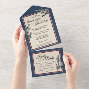 Uno Boda De Invierno Azul Pino Todo En Una Invitación
