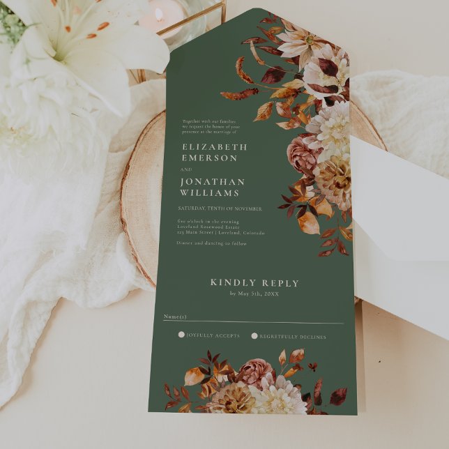 Uno Boda Floral Sabio Todo En Una Invitación (Rustic Sage Green Floral Wedding All In One Invitation by Painted Paperie
)