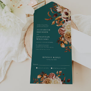 Uno Boda Floral verde azulado Todo En Una Invitación
