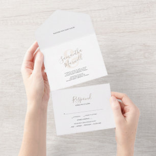 Uno Boda Moderno Simple Todo En Una Invitación