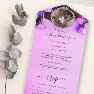 Uno Boda Rosa Fotográfico Todo En Una Invitación