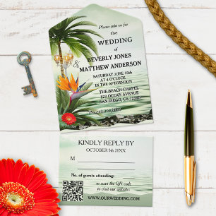 Uno Boda Tropical De Playa Todo En Una Invitación