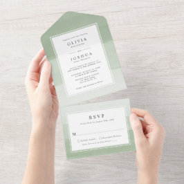 Uno Boda Verde Moderno Todo En Una Invitación