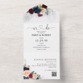 Uno Borgoña y marina todo en una invitación de boda