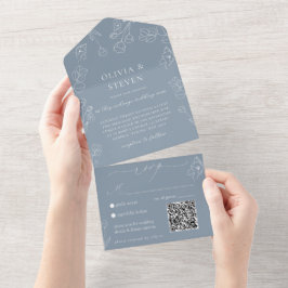 Uno Código QR Azul Dusto Todo En Una Invitación