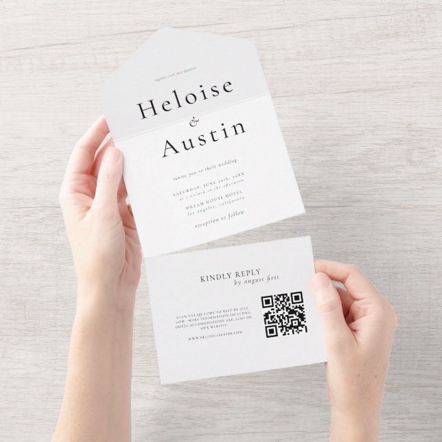 Uno Código QR minimalista Todo en una invitación (desgarro)