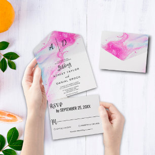 Uno Color de agua rosa elegante Invitación todo en una