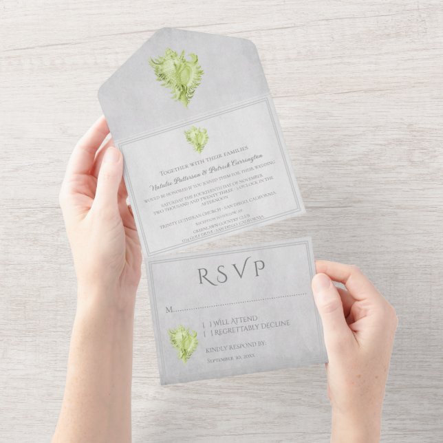 Uno Concha verde todo en una invitación de matrimonio (desgarro)