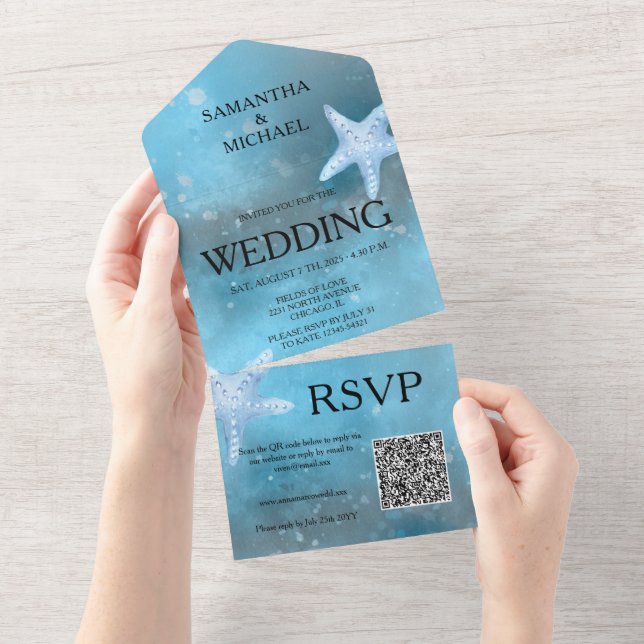 Uno Deep Blue Sea Boda Todo En Una Invitación (desgarro)