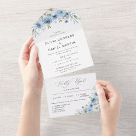 Uno Dusty Blue Ivory todo en una invitación a la boda