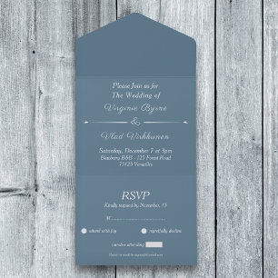 Uno Dusty Blue RSVP Boda Todo En Una Invitación