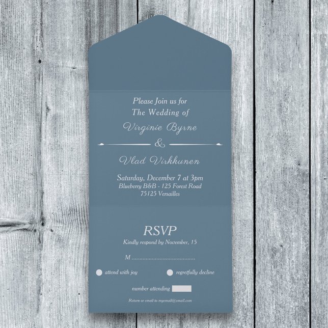Uno Dusty Blue RSVP Boda Todo En Una Invitación (Dusty Blue RSVP Wedding All In One Invitation)
