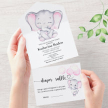 Elefante Rosa Baby Shower Todo En Una Invitación