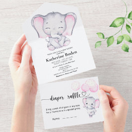 Uno Elefante Rosa Baby Shower Todo En Una Invitación