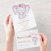 Elefante Y Flor chica Todo En Una Invitación