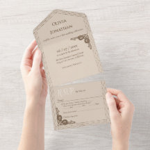 Elegante beige ornate todo en una invitación de ma