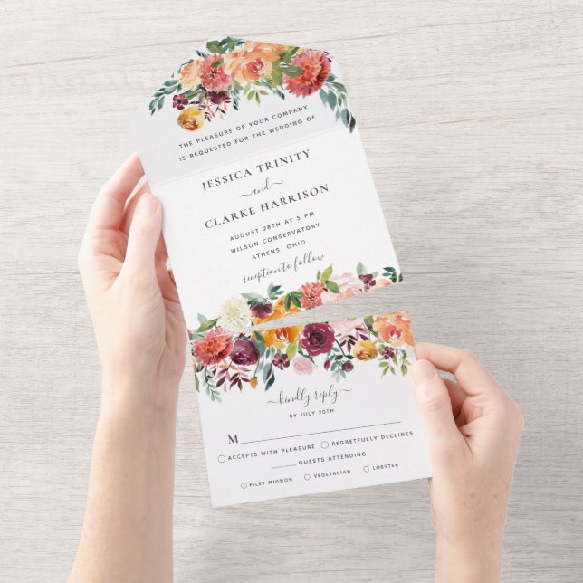 Uno Elegante floral otoñal todo en una invitación de m (desgarro)