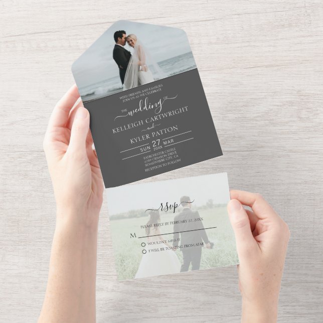 Uno Elegante Gris Todo En Una Invitación De Boda (desgarro)