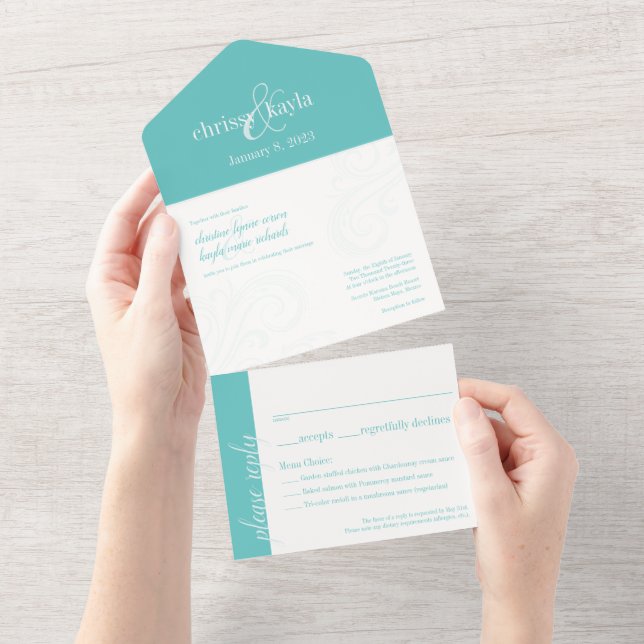 Uno Elegante invitación a la boda, turquesa todo en un (desgarro)