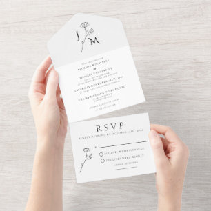 Uno Elegante Monograma floral todo en una invitación d