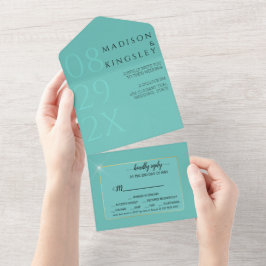 Uno Elegante Verde azulado Fab Todo En Una Invitación