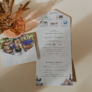 Uno Elegante viñedo de vino todo en una invitación de