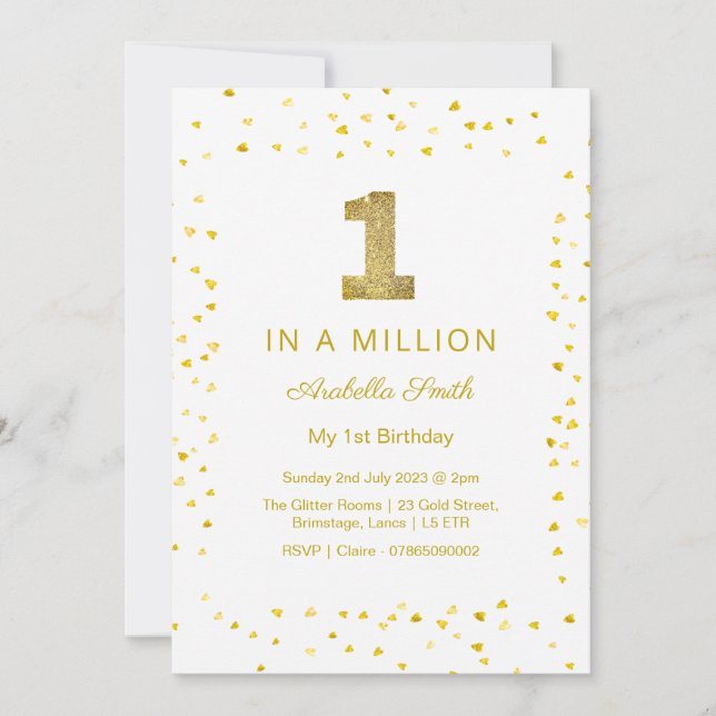 Uno en un millón, bebé de invitación de primer cum (Anverso)