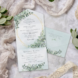 Uno Eucalyptus Greenery Gold Todo en una Invitación de