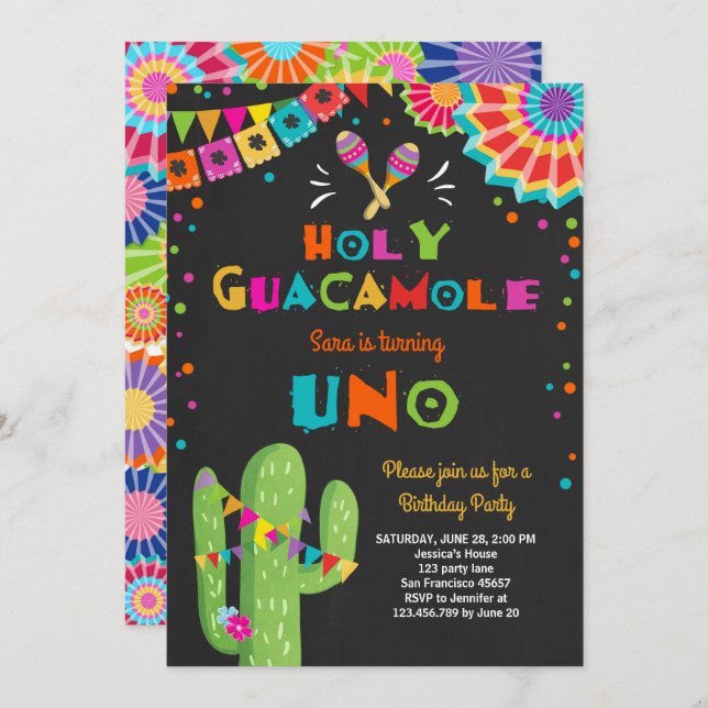Uno Fiesta Primera Invitación de Cumpleaños Cactus (Anverso / Reverso)