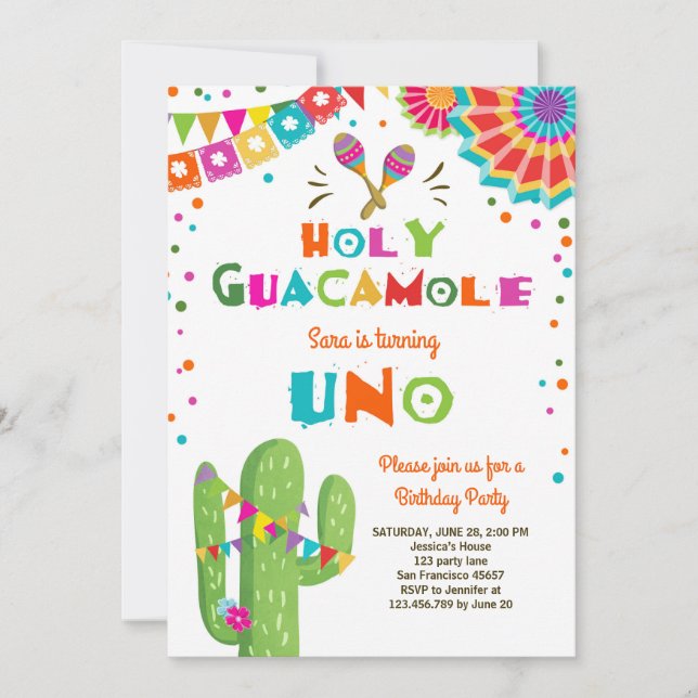 Uno Fiesta Primera Invitación de Cumpleaños Cactus (Anverso)