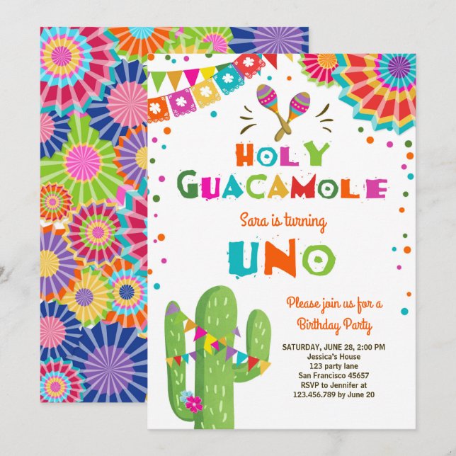 Uno Fiesta Primera Invitación de Cumpleaños Cactus (Anverso / Reverso)