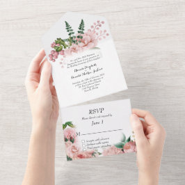 Uno Floral rosa todo en una sola invitación
